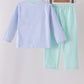 Blue turkey embroidery stripe pants set