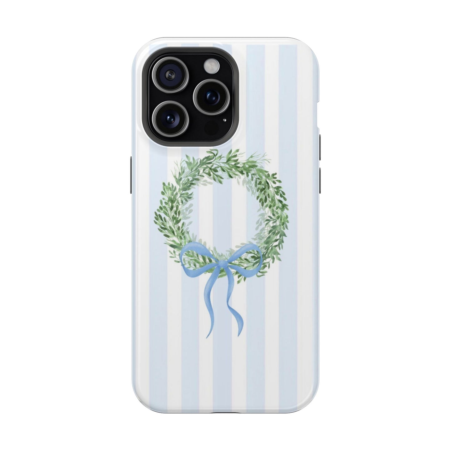Floral Wreath Magnetic Impact Case — Blue Striped Protective Phone Case