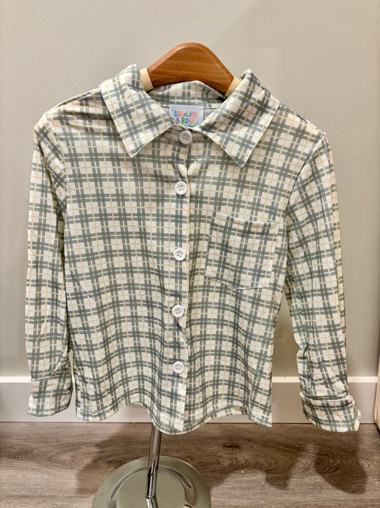 Boys Green Plaid Button Up - READY TO SHIP/PICKUP!