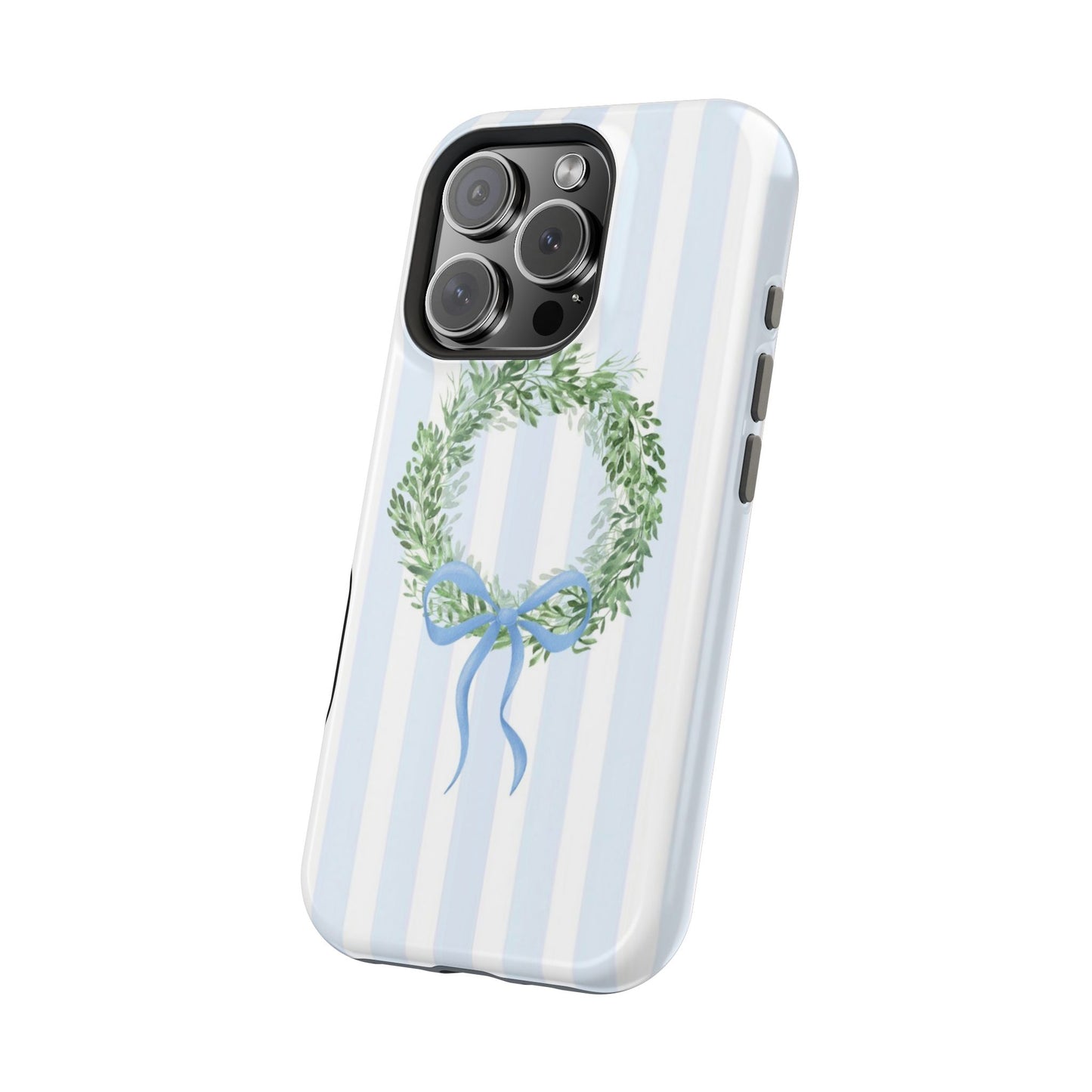 Floral Wreath Magnetic Impact Case — Blue Striped Protective Phone Case