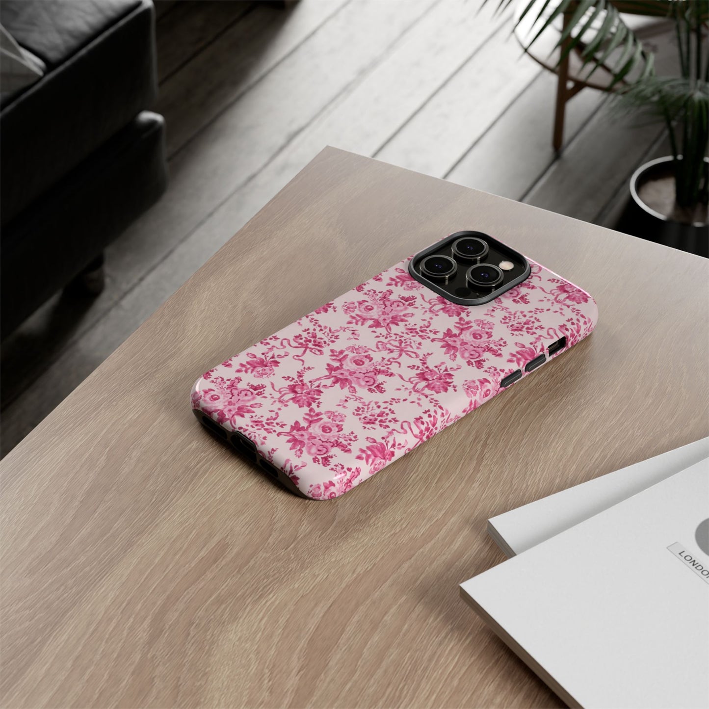 Pink Vintage Floral Tough Phone Case — Protective iPhone Cover
