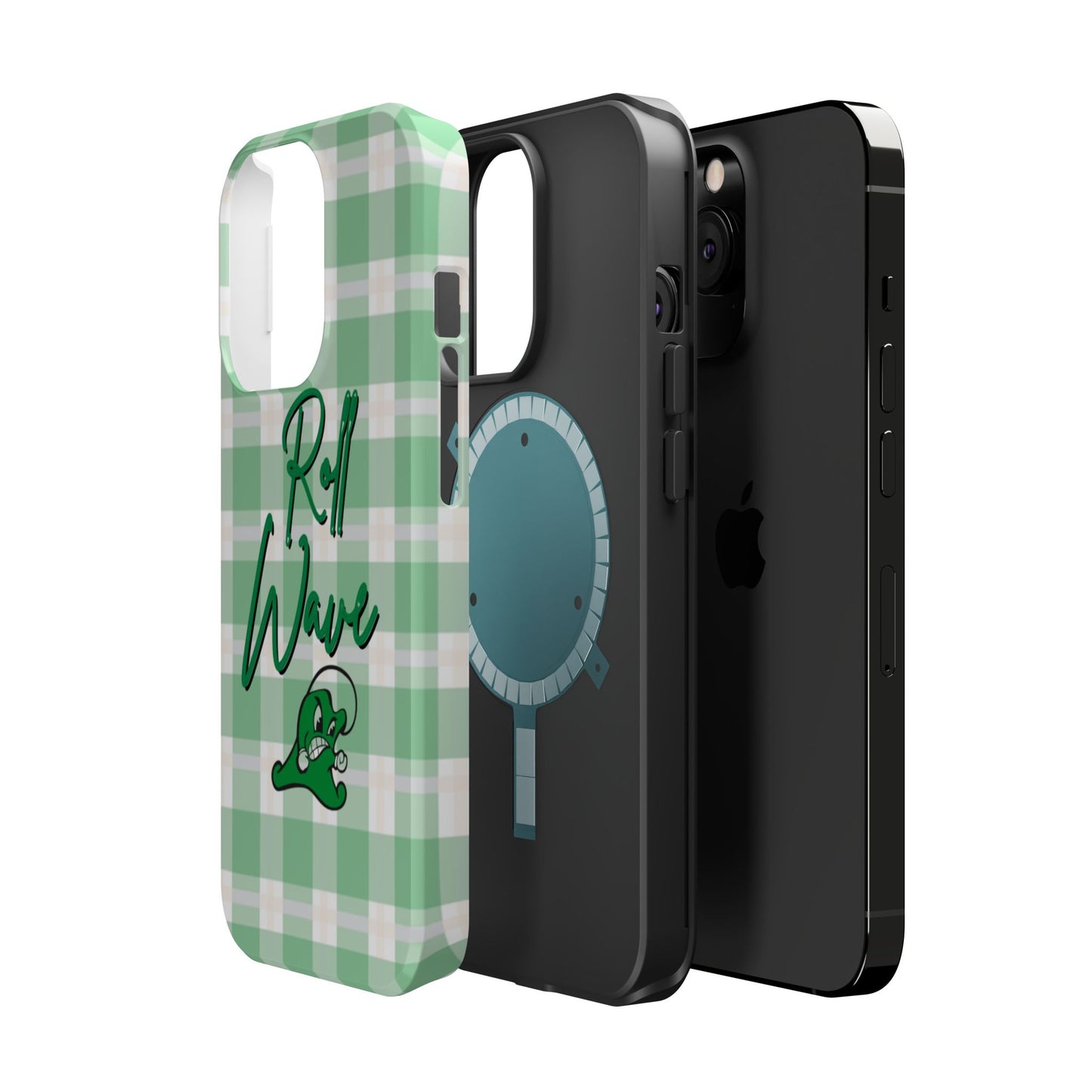 Phone Case — "Roll Wave" Green Plaid Magnetic Impact‑Resistant Case