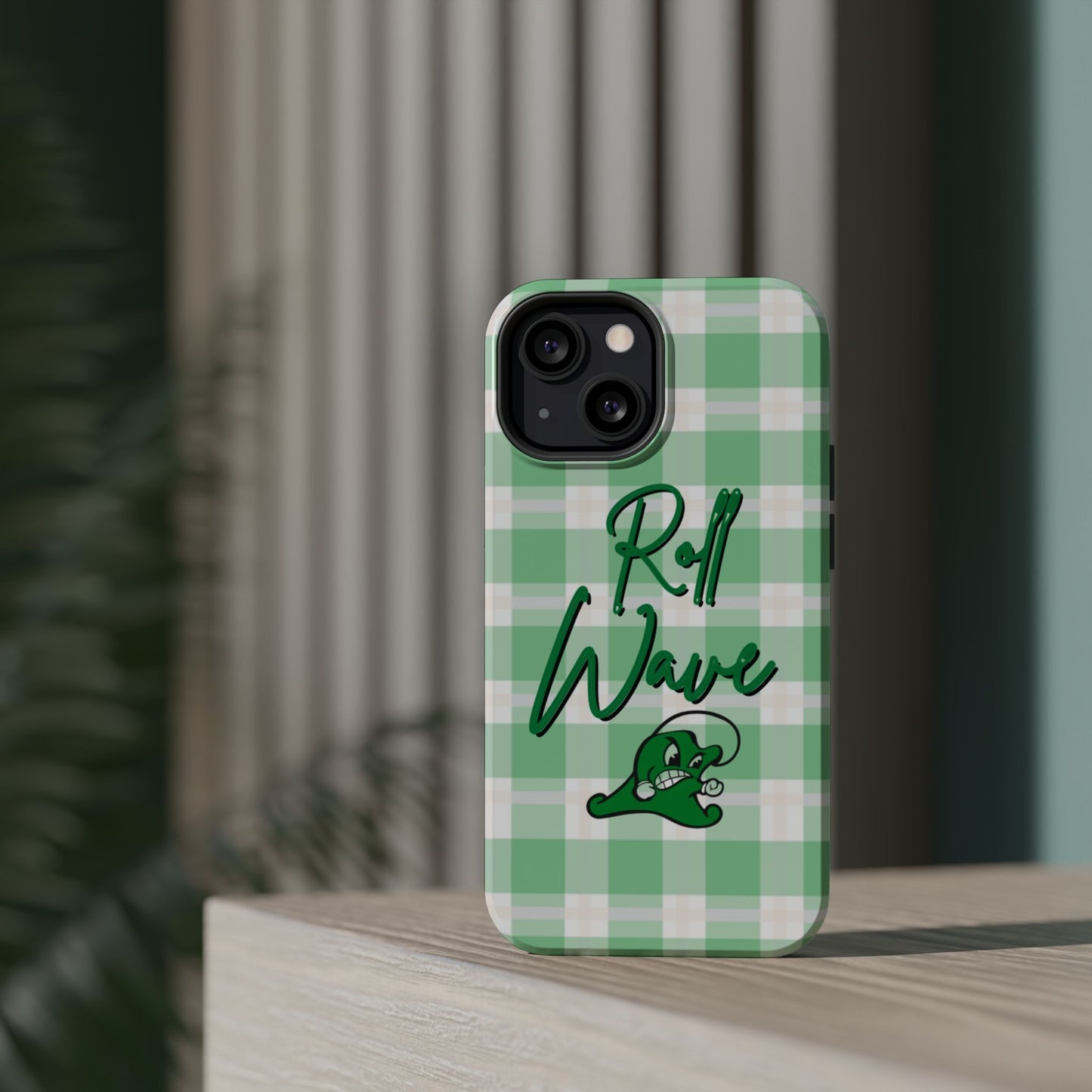 Phone Case — "Roll Wave" Green Plaid Magnetic Impact‑Resistant Case