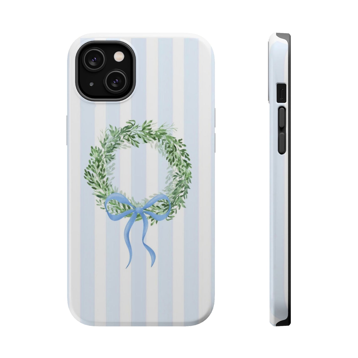 Floral Wreath Magnetic Impact Case — Blue Striped Protective Phone Case