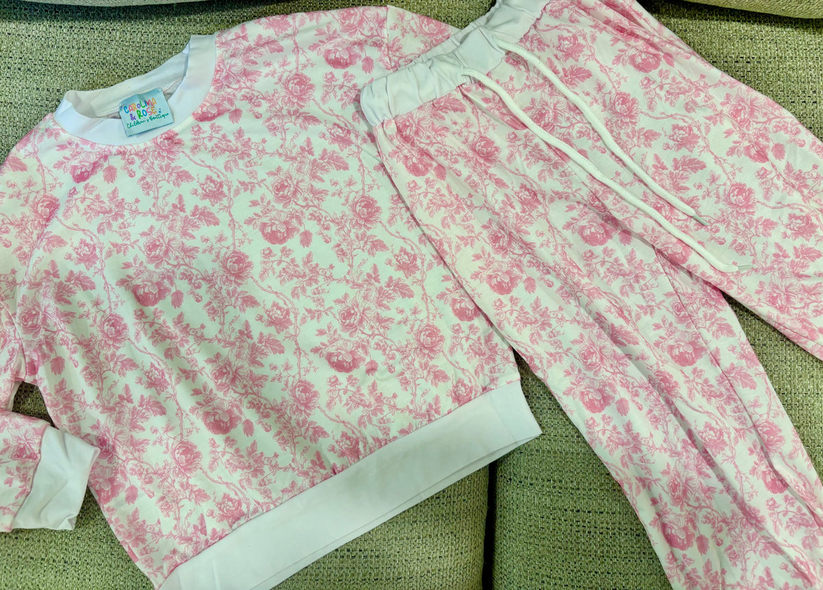 Pink Girls Floral Sweatsuit - READY TO SHIP/PICKUP!