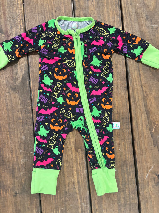 EXCLUSIVE Neon Halloween Bamboo Baby Zippie - READY TO SHIP/PICKUP!