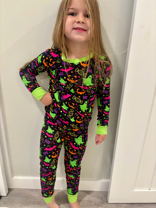 EXCLUSIVE Neon Halloween Kids 2pc Bamboo Pajamas - READY TO SHIP/PICKUP!