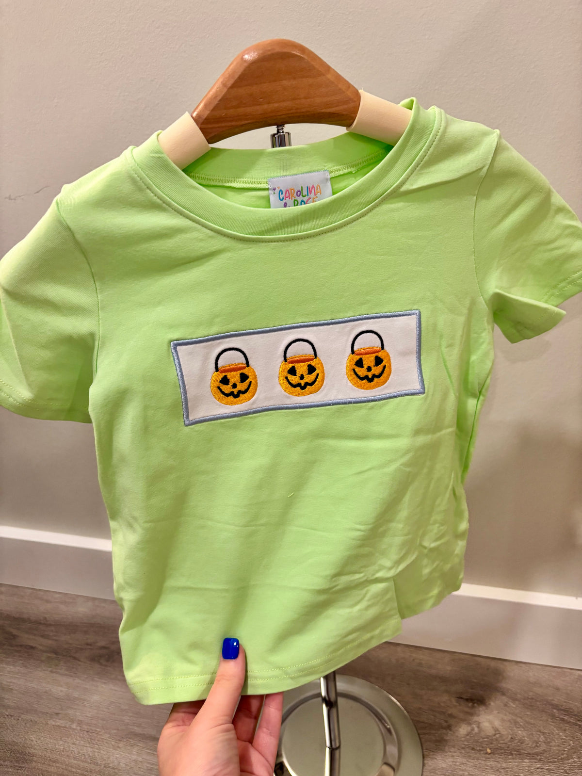 Green Halloween Pumpkin Embroidery T-Shirt - READY TO SHIP/PICKUP!