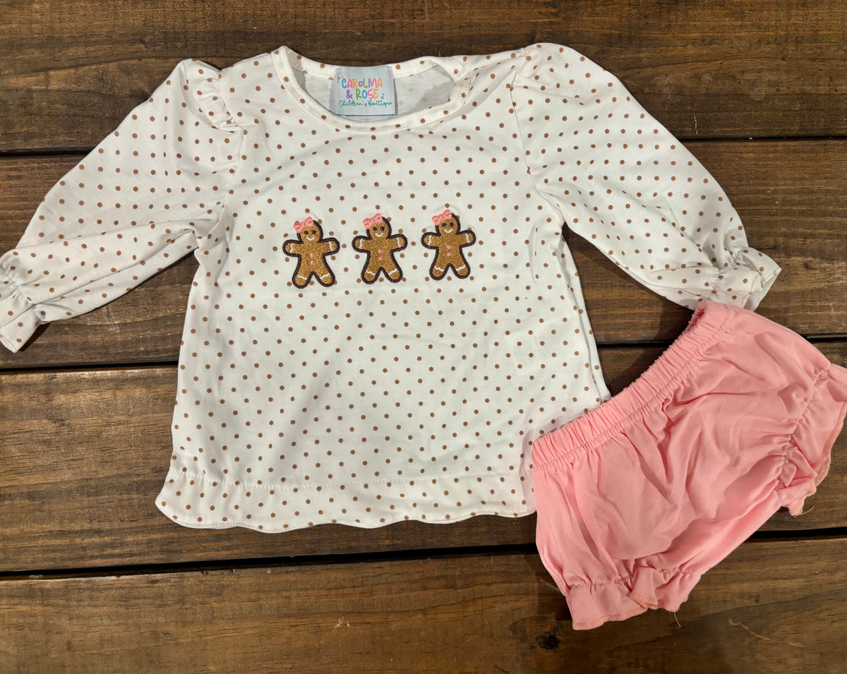 Girls Pink Gingerbread Bloomer Set - READY TO SHIP/PICKUP