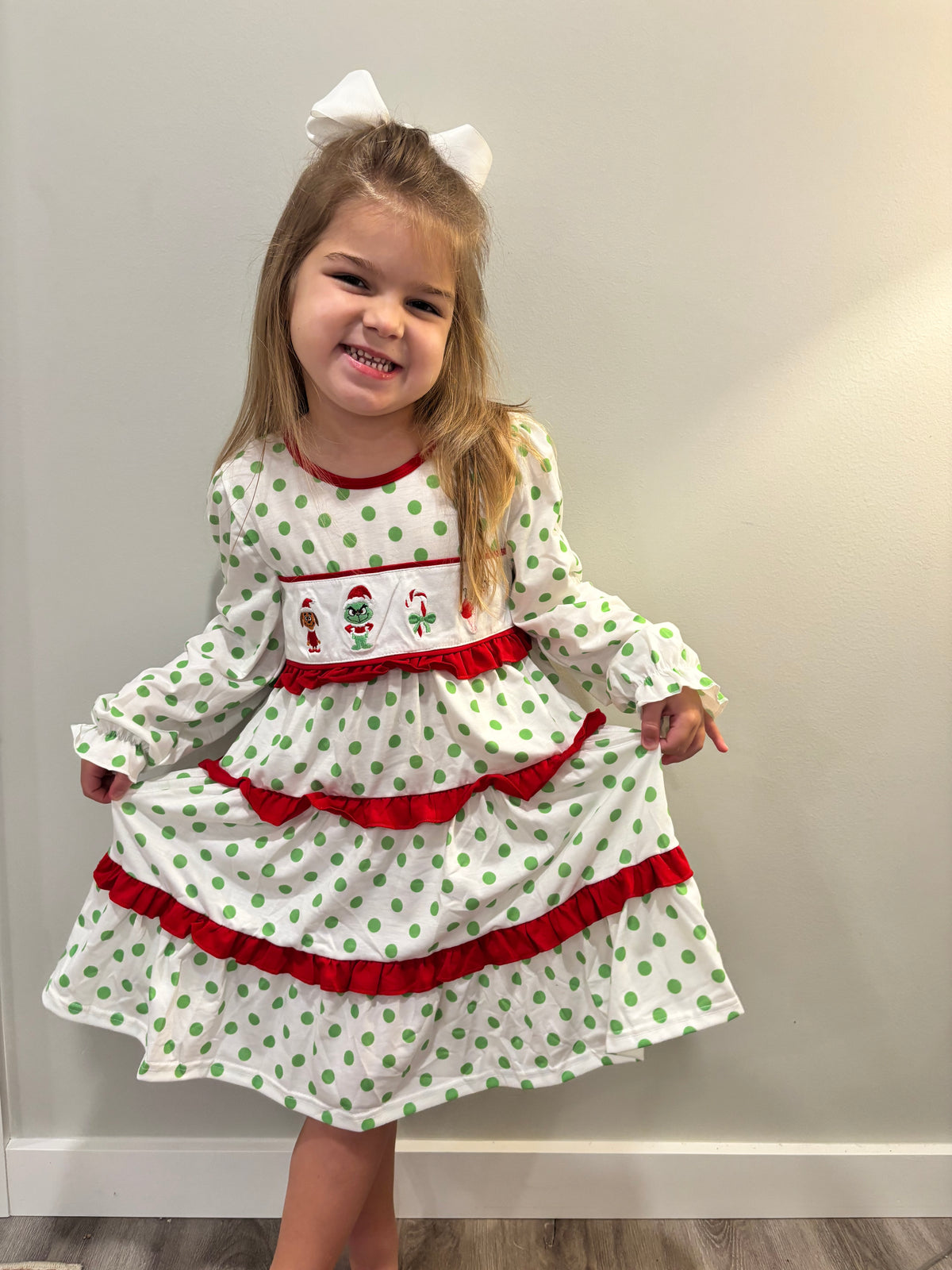 Green Dot Grinch Dress - READY TO SHIP/PICKUP