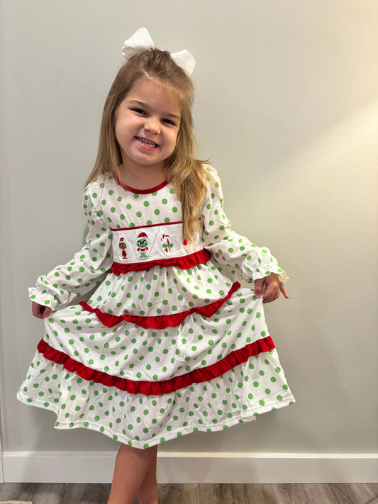 Green Dot Grinch Dress - READY TO SHIP/PICKUP