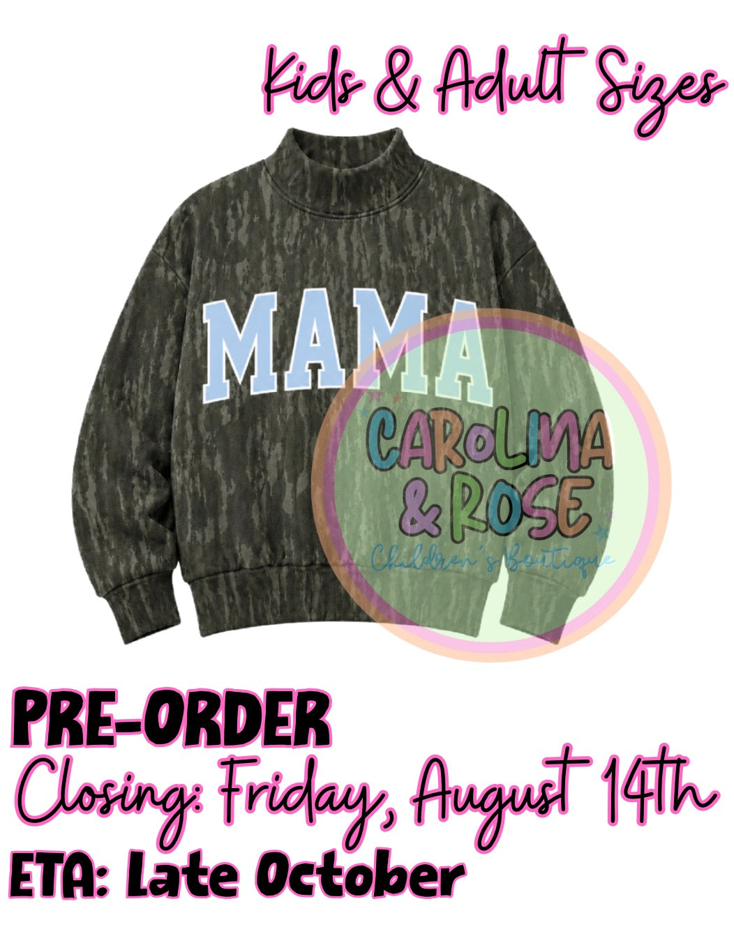 Mama - Light Blue Camo Mock Neck *PRE-ORDER*