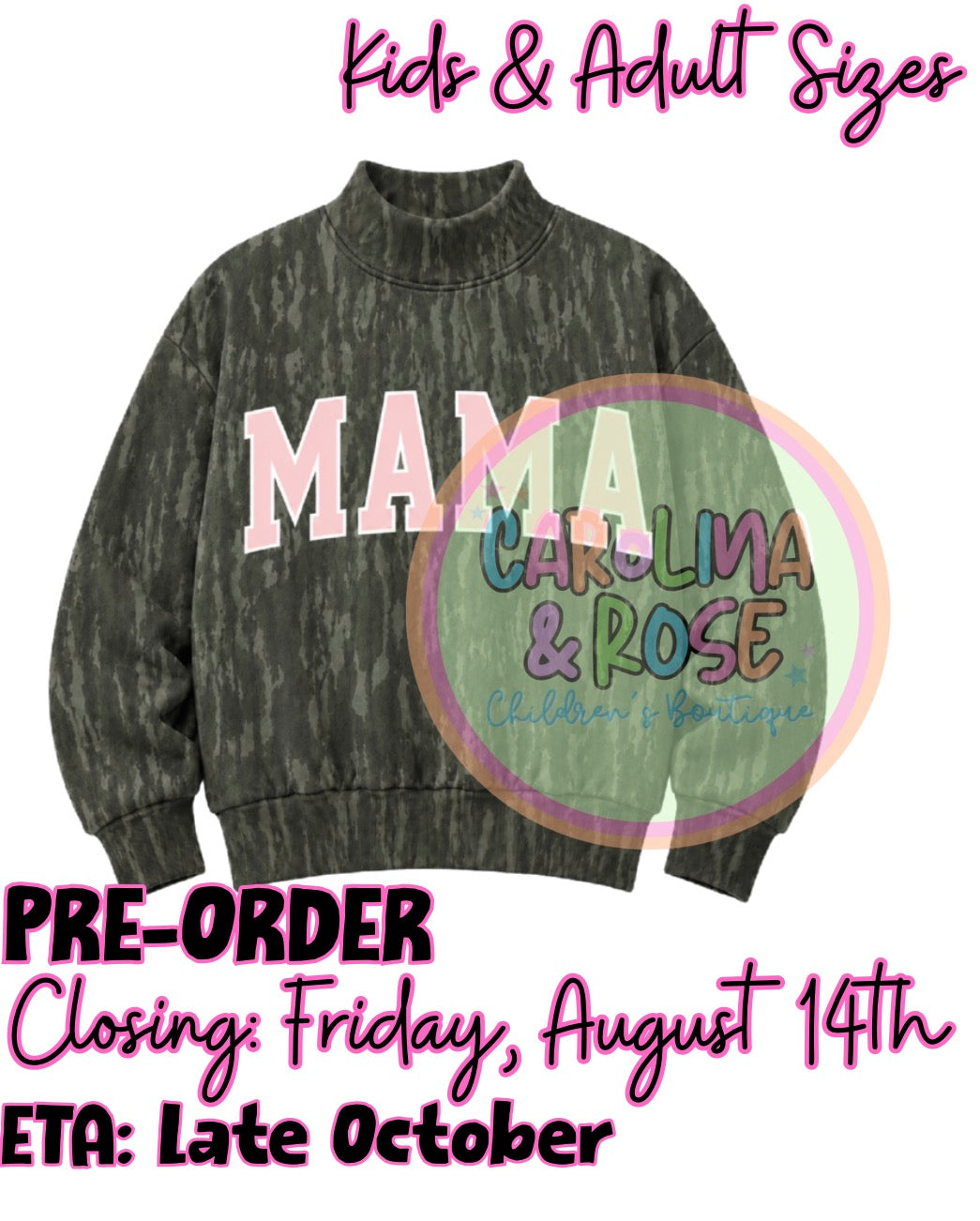 Mama - Light Pink Camo Mock Neck *PRE-ORDER*