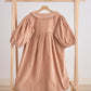 Beige floral embroidery velveteen girl dress