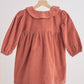 Rust floral embroidery velveteen girl dress