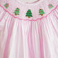 Pink christmas tree hand smocked bloomer set