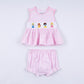 Pink princess hand smocked plaid bloomer set