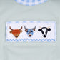 Sage cow hand smocked bubble