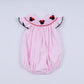 Red character hand smocked plaid ruffle bubble