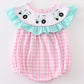 Pink tractor embroidery plaid girl bubble
