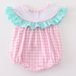 Pink tractor embroidery plaid girl bubble