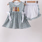 Floral puppy embroidery ruffle shorts set