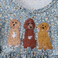 Floral puppy embroidery ruffle shorts set