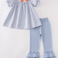 Blue woven check pumpkin embroidery girl set