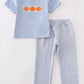 Blue woven check pumpkin embroidery boy set