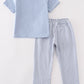 Blue woven check pumpkin embroidery boy set