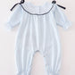 Navy plaid nativity embroidery girl romper