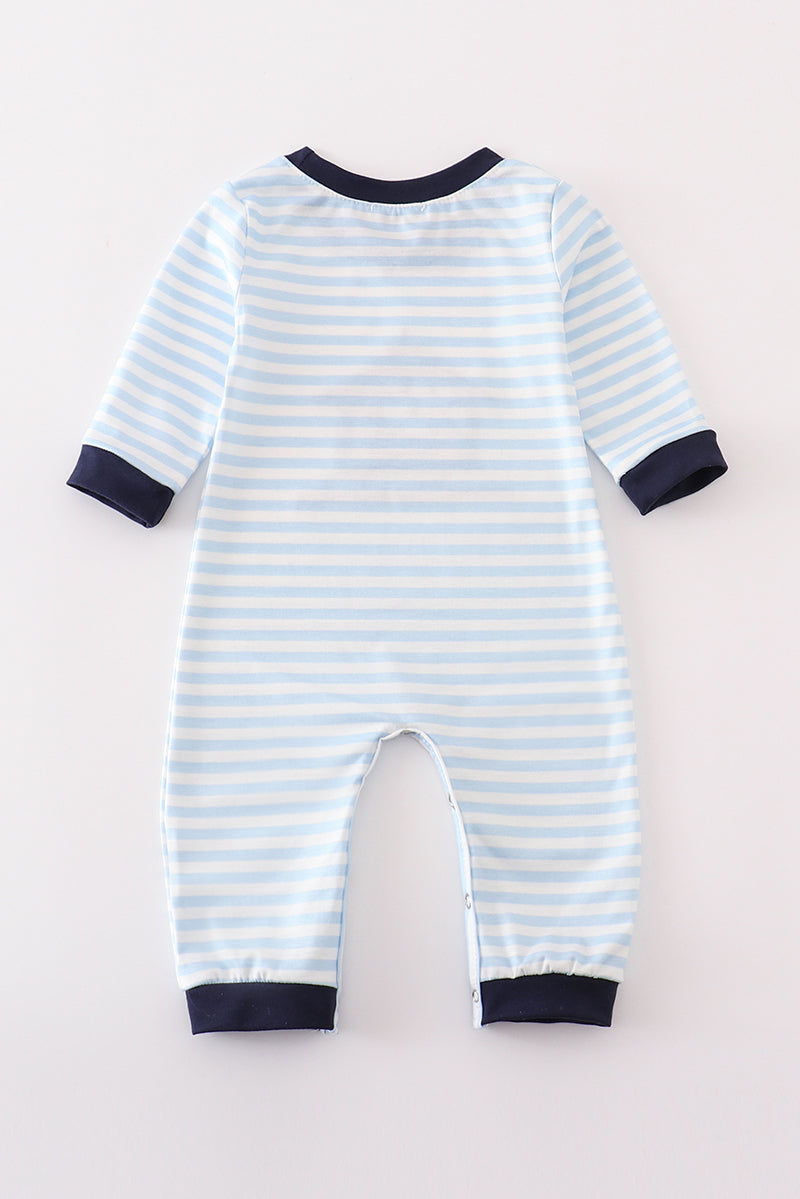 Navy plaid nativity embroidery boy romper