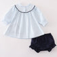 Navy plaid nativity embroidery girl bloomers set