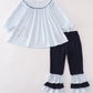 Navy plaid nativity embroidery girl set