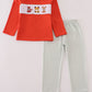 Fox embroidery gingham pants set
