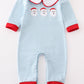 Blue stripe santa claus embroider boy romper