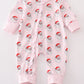 Pink santa print Zipper girl romper