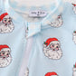 Blue Santa print Zipper girl romper