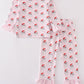 Pink santa print girl pajamas
