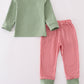 Green christmas reindeer embroidery boy set