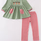 Green christmas reindeer embroidery girl set