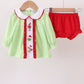 Green christmas grinch embroidery girl bloomers set