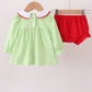 Green christmas grinch embroidery girl bloomers set