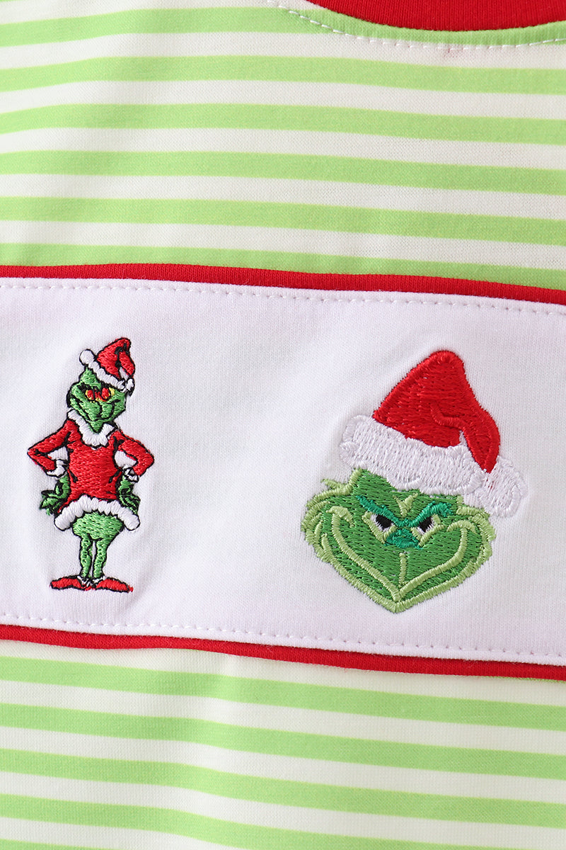 Green christmas grinch embroidery boy top