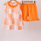 Orange Tennessee patchwork ruffle shorts set