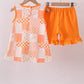 Orange Tennessee patchwork ruffle shorts set