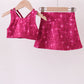 Wine red glitter skort set