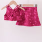 Wine red glitter skort set