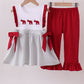 Maroon Alabama embroidery stripe ruffle pants set