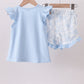 Blue Whale Applique Ruffle Shorts Set